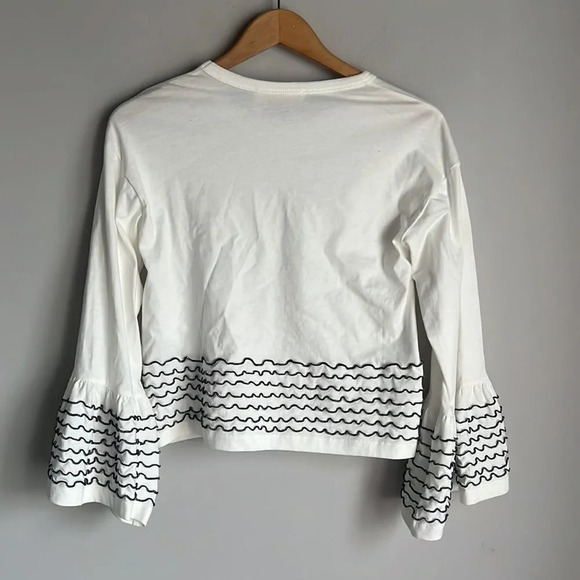 See by Chloe Luxury White Bell Long Sleeve Decorated Boxy Top French Style - Picture 3 of 10